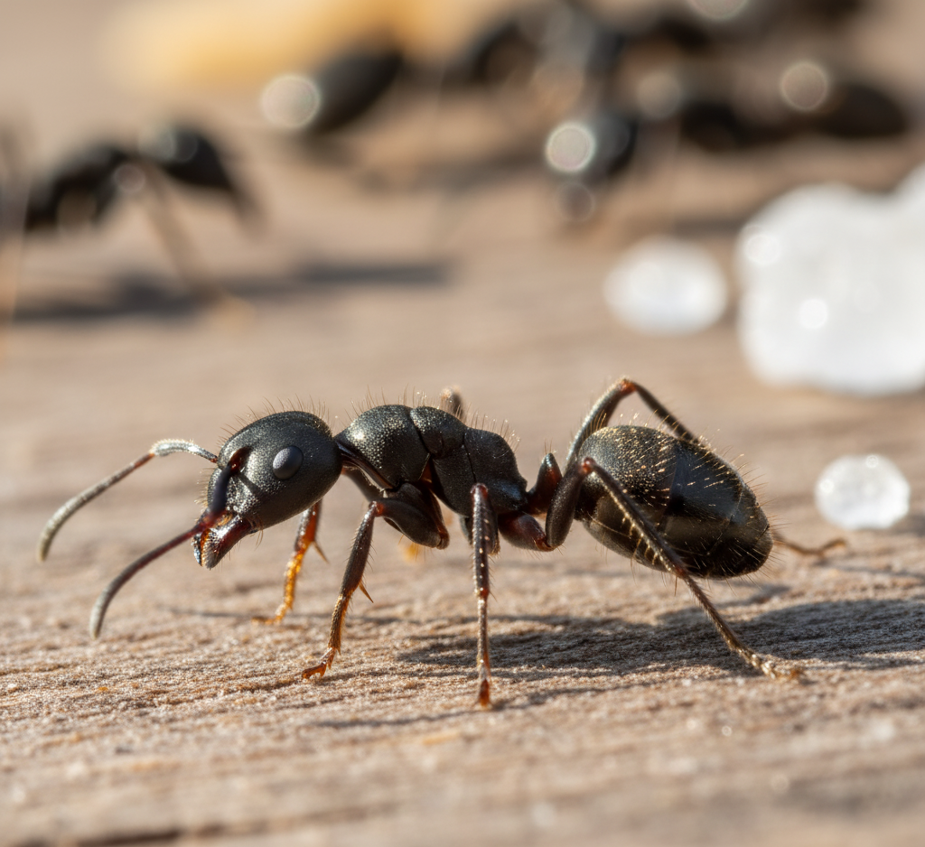 Close-up of an ant emphasizing the importance of timely pest control service in Brookline